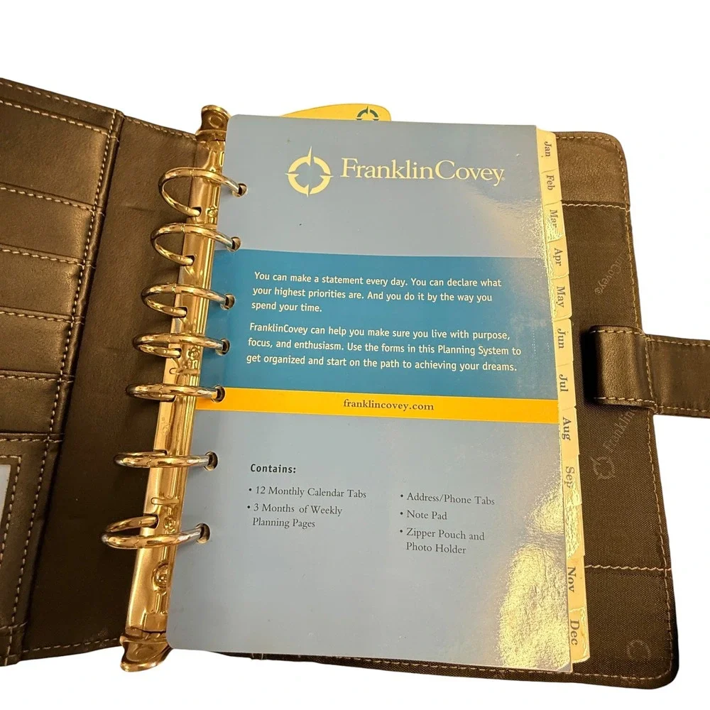 Franklin Covey Faux Leather Planner Organizer Tabs‎ and Pockets Black